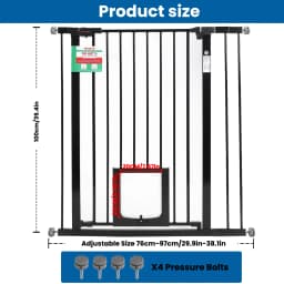 Baby Gate for Doors and Stairs, Pressure Mounting, No Drilling, Automatic Closing Metal Door Safety Gate for Children and Pets