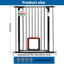 Baby Gate for Doors and Stairs, Pressure Mounting, No Drilling, Automatic Closing Metal Door Safety Gate for Children and Pets