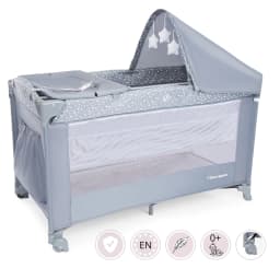 Moby-System Travel Cot Playpen 2 Levels with Changing Table Canopy Mattress for Baby Happy Traveller Basic Plus