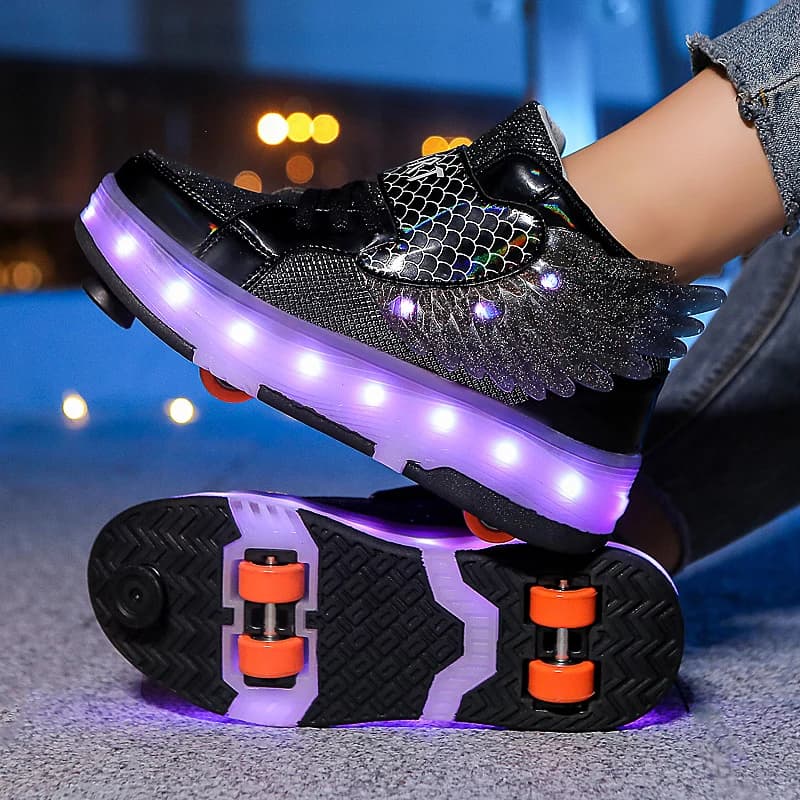 Roller Sneakers Kid Sport Gym Footwear Roller Skates 4 Wheels USB Charge Illuminated Shoes Boys Girls Casual Skateboard Shoes