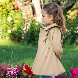 Dave Bella Children's Jacket Autumn Spring Trench Coats For Teenage Girls Sweet Khaki Top Soft Outerwear Kids Clothing DB1250437
