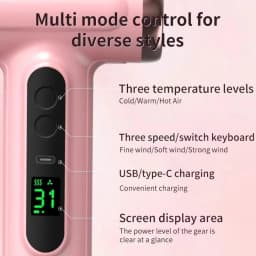 Portable Hair Dryer USB Charging Hot and Cold Air Hair Dryer Cordless Lightweight with Nozzle for Travel Student Dormitory