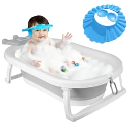 Foldable Bathtub Suitable for Babies 0-36 Months, Ergonomic and Space-Saving, with Water Thermometer, Seat, Bath Cap, 82 X 43 X 20 Cm, Grey, Bear/Crown/Rabbit/Leaf