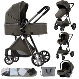 Light Baby Stroller 3-in-1 Baby Pram Can Sit and Recline With Car Seat Foldable Baby Pushchair Newborn Travel System for Air Travel and Long trip With Storage Basket Baby Buggy High landscape Baby Carrige