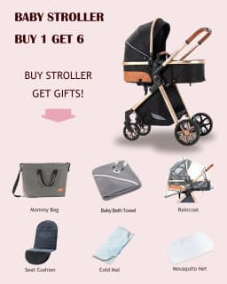 Light Baby Stroller 3-in-1 Baby Pram Can Sit and Recline With Car Seat Foldable Baby Pushchair Newborn Travel System for Air Travel and Long trip With Storage Basket Baby Buggy High landscape Baby Carrige