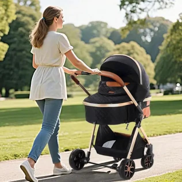 Light Baby Stroller 3-in-1 Baby Pram Can Sit and Recline With Car Seat Foldable Baby Pushchair Newborn Travel System for Air Travel and Long trip With Storage Basket Baby Buggy High landscape Baby Carrige