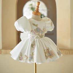 Baby Girl Birthday Party Infant Princess Dress Clothes Kids Flower Girl Wedding Host White Tutu Short Sleeve Costume Children