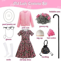 100 Days Of School Kids 100 Day Old Lady Costume Sets Girls Granny Dress Up For Halloween Carnival 100 Years Grandma Role-play