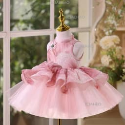 Children Girls Formal Princess Gown Clothing Flower Girl Wedding Little Kids Host Elegant Tutu Birthday Party Banquet Costume