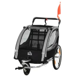 Dual Seat Foldable Kids Jogger Bike Trailer 2-in-1 Child Push Cart, zweisitziger Kinderfahrradanhänger mit Bremse & Schiebegriff, Weatherproof Fabric Shock Absorb Wheels Secure Foot Brake Large Cabin For Two Kids Outdoor Cycling Stroll