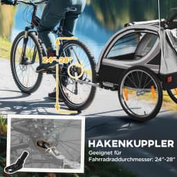 Dual Seat Foldable Kids Jogger Bike Trailer 2-in-1 Child Push Cart, zweisitziger Kinderfahrradanhänger mit Bremse & Schiebegriff, Weatherproof Fabric Shock Absorb Wheels Secure Foot Brake Large Cabin For Two Kids Outdoor Cycling Stroll