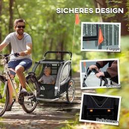 Dual Seat Foldable Kids Jogger Bike Trailer 2-in-1 Child Push Cart, zweisitziger Kinderfahrradanhänger mit Bremse & Schiebegriff, Weatherproof Fabric Shock Absorb Wheels Secure Foot Brake Large Cabin For Two Kids Outdoor Cycling Stroll