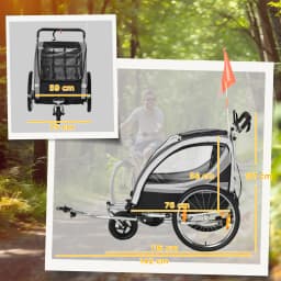 Dual Seat Foldable Kids Jogger Bike Trailer 2-in-1 Child Push Cart, zweisitziger Kinderfahrradanhänger mit Bremse & Schiebegriff, Weatherproof Fabric Shock Absorb Wheels Secure Foot Brake Large Cabin For Two Kids Outdoor Cycling Stroll