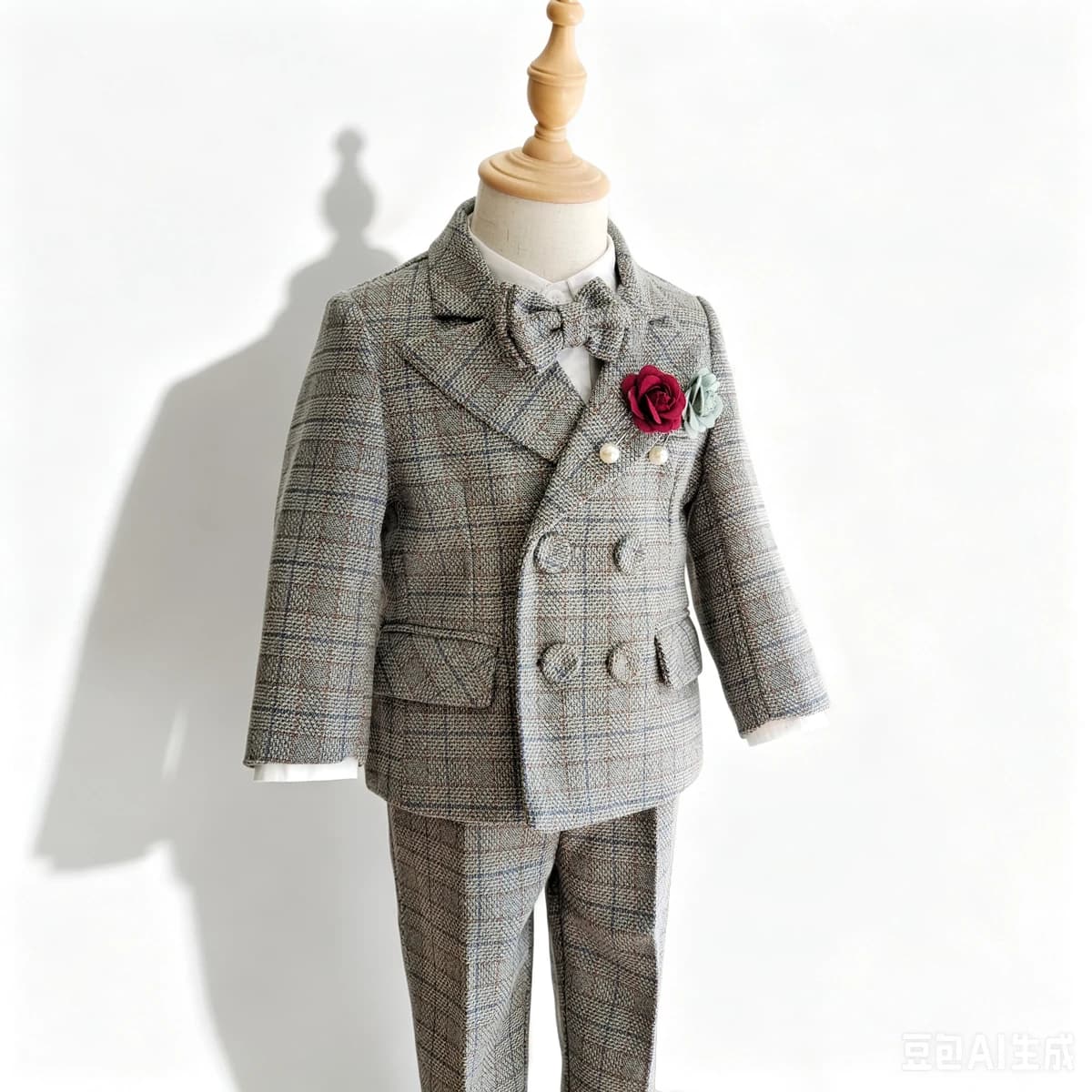 Kids Boys Gentleman Plaid Suit Outfit Jacket Pants Suspenders Bow Tie Formal Wedding Party Photograph Costume for Baby Boy Cloth