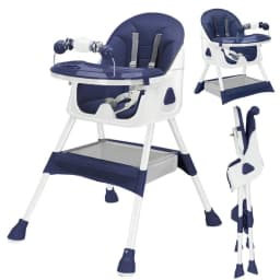 Foldable Baby High Chair 6 Months Plus, with Large Antislip Pad & ToyRack, Easy to Clean Feeding , E500