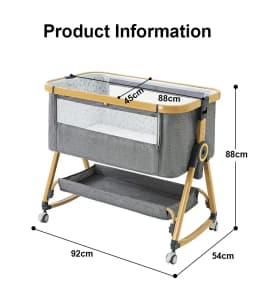 Multi-Functional Baby Crib Portable Movable Bedside Swing Cradle Foldable Sleeping Bed Height Adjustable Splicing Bed for Newborn Infant Home Bedroom Use