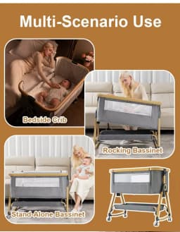 Multi-Functional Baby Crib Portable Movable Bedside Swing Cradle Foldable Sleeping Bed Height Adjustable Splicing Bed for Newborn Infant Home Bedroom Use