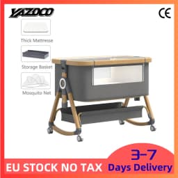 Multi-Functional Baby Crib Portable Movable Bedside Swing Cradle Foldable Sleeping Bed Height Adjustable Splicing Bed for Newborn Infant Home Bedroom Use
