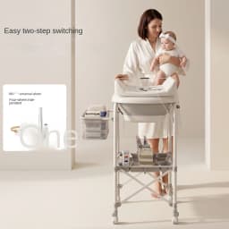 3-in-1 Baby Changing Table with Temperature-Sensing Bath Tub, Foldable, Storage Basket, Reinforced Weight Capacity, with Wheels