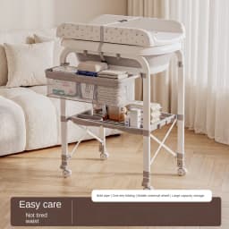 3-in-1 Baby Changing Table with Temperature-Sensing Bath Tub, Foldable, Storage Basket, Reinforced Weight Capacity, with Wheels