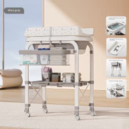 3-in-1 Baby Changing Table with Temperature-Sensing Bath Tub, Foldable, Storage Basket, Reinforced Weight Capacity, with Wheels