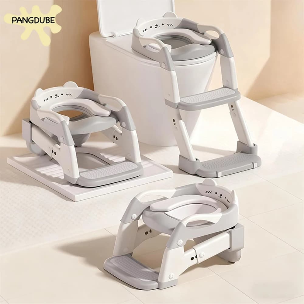 PANGDUBE Toddler Potty Training Seat with Ladder, 3 in 1 Kids Toilet Step Stool, Non-Slip Soft Cushion, Foldable Children Potty