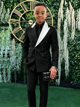 Fashion Boys Contrast Suit Set 2 Pieces Jacket Pants For Formal Events Double Breasted Kids Slim Fit Tuxedo Graduation Ceremony