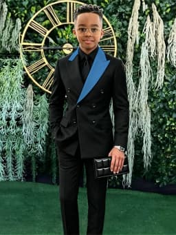 Fashion Boys Contrast Suit Set 2 Pieces Jacket Pants For Formal Events Double Breasted Kids Slim Fit Tuxedo Graduation Ceremony