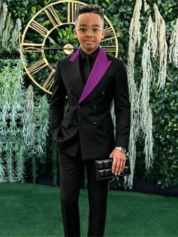 Fashion Boys Contrast Suit Set 2 Pieces Jacket Pants For Formal Events Double Breasted Kids Slim Fit Tuxedo Graduation Ceremony