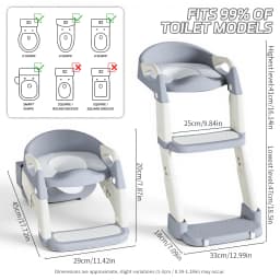 2-in-1 Foldable Toddler Toilet Ladder Seat, Adjustable Potty Training Chair with Non-Slip Steps & Anti-Slip Foot Pads, Stable Toilet Trainer for Boys Girls, Kids Bathroom Potty Seat Available in Grey Green Purple