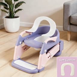 2-in-1 Foldable Toddler Toilet Ladder Seat, Adjustable Potty Training Chair with Non-Slip Steps & Anti-Slip Foot Pads, Stable Toilet Trainer for Boys Girls, Kids Bathroom Potty Seat Available in Grey Green Purple