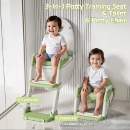 2-in-1 Foldable Toddler Toilet Ladder Seat, Adjustable Potty Training Chair with Non-Slip Steps & Anti-Slip Foot Pads, Stable Toilet Trainer for Boys Girls, Kids Bathroom Potty Seat Available in Grey Green Purple