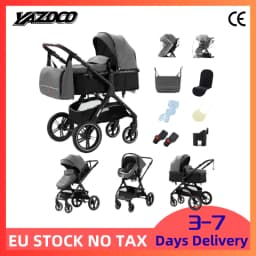 3 In 1 Multifunctional Newborn Baby Pram Set, Portable High View Infant Pushchair, Sweat-Proof Ventilated Mesh Seat Cushion, Space-Saving One-Click Quick Fold Structure, Wear Resistant Silent Shock-Absorbing Rubber Wheels With Extra Large Under Seat Stora