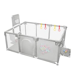 Baby Playpen 180x120×66 cm, with 50 Ocean Balls, 4 Rings, and 8 Non-Slip Suction Cups – Oxford Fabric Play Area – Suitable for Indoor/Outdoor Use – Dark Grey/Light Grey/Black/Blue