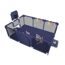 Baby Playpen 180x120×66 cm, with 50 Ocean Balls, 4 Rings, and 8 Non-Slip Suction Cups – Oxford Fabric Play Area – Suitable for Indoor/Outdoor Use – Dark Grey/Light Grey/Black/Blue