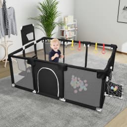 Baby Playpen 180x120×66 cm, with 50 Ocean Balls, 4 Rings, and 8 Non-Slip Suction Cups – Oxford Fabric Play Area – Suitable for Indoor/Outdoor Use – Dark Grey/Light Grey/Black/Blue