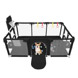 Baby Playpen 180x120×66 cm, with 50 Ocean Balls, 4 Rings, and 8 Non-Slip Suction Cups – Oxford Fabric Play Area – Suitable for Indoor/Outdoor Use – Dark Grey/Light Grey/Black/Blue