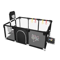 Baby Playpen 180x120×66 cm, with 50 Ocean Balls, 4 Rings, and 8 Non-Slip Suction Cups – Oxford Fabric Play Area – Suitable for Indoor/Outdoor Use – Dark Grey/Light Grey/Black/Blue