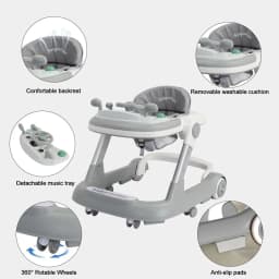 2 in 1 Baby Walker, Toddler Baby Push Walker with Removable Feeding Tray and Music Tray(Without Battery), Activity Walker
