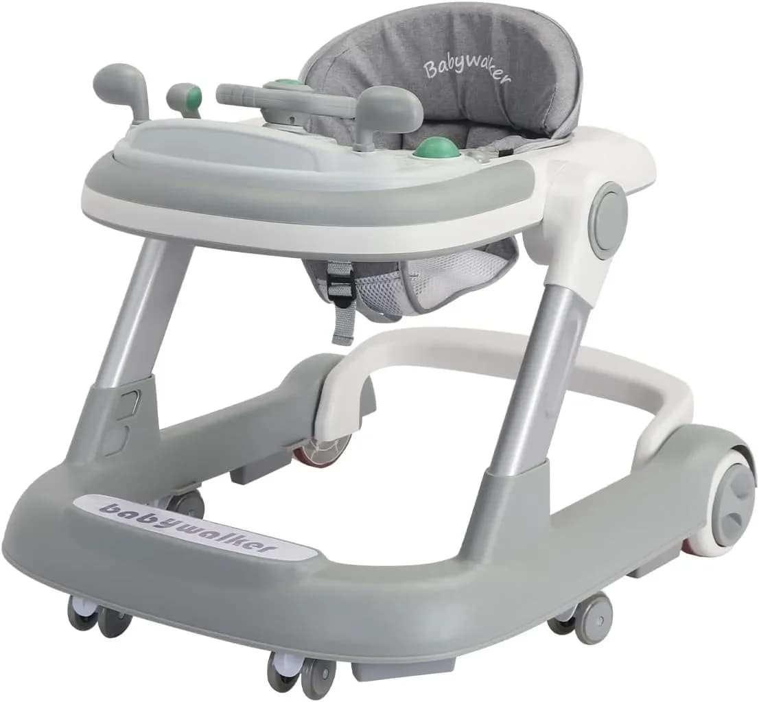 2 in 1 Baby Walker, Toddler Baby Push Walker with Removable Feeding Tray and Music Tray(Without Battery), Activity Walker