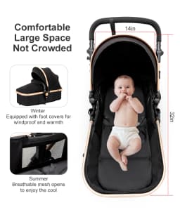 Compact Baby Stroller 3-in-1 Portable Newborns Baby Car with Car Seat High View Pram Travel System Buggy Foldable Baby Carriage