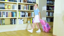 4PCS Kids Rolling Backpack for Girls, Cute Cat Sequin Wheeled Bookbag, Pink Roller School Bag with Wheels for Elementary