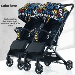 Twin Baby Stroller High View Detachable Stroller Foldable and Lightweight Stroller with Sitting and Lying Function