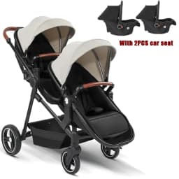 EU STOCK Twin Stroller with Car Seats. Can Be Taken on Board An Airplane. , Can Be Disassembled Into A Lightweight Baby Stroller