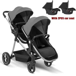 EU STOCK Twin Stroller with Car Seats. Can Be Taken on Board An Airplane. , Can Be Disassembled Into A Lightweight Baby Stroller