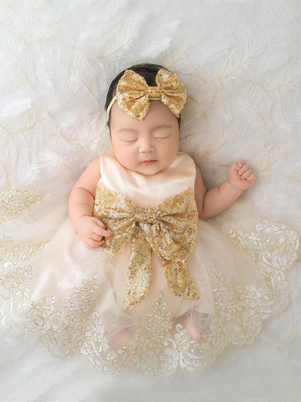 2pcs Newborn Photography Clothing Set Baby Girls' Princess Embroidered Mesh Dress Bowknot Lace Princess Skirt For Photo Shoot