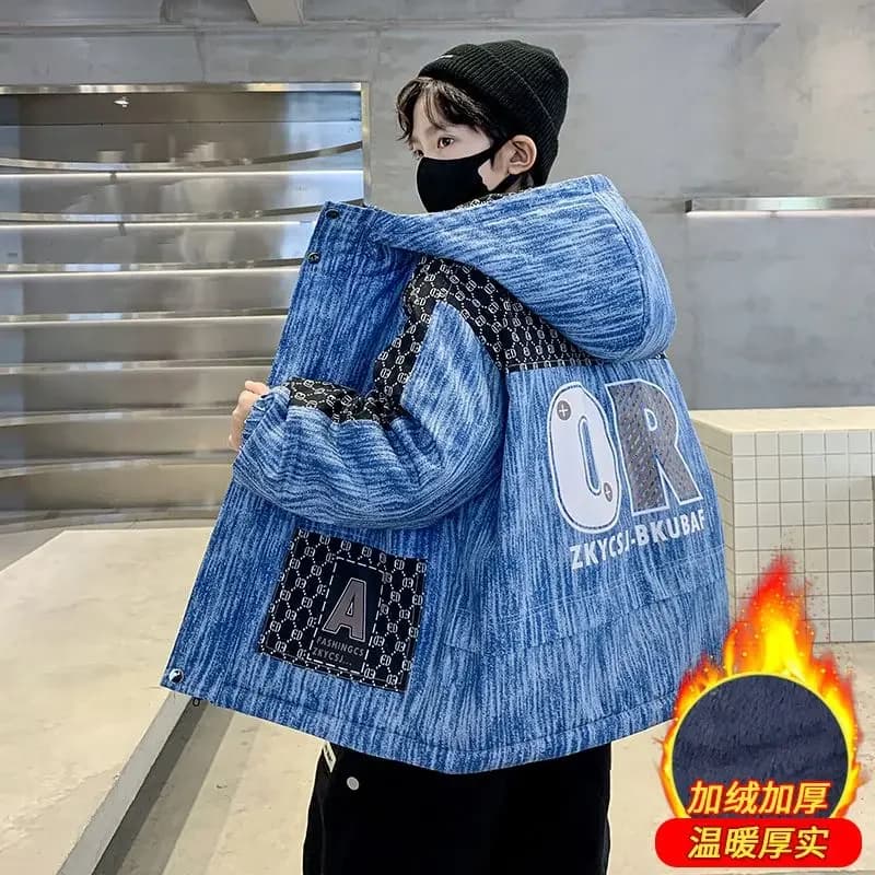 Winter Teenager Boy Thicken Jacket Coat Kids Coats Big Boy Patchwork Clothes Outerwear Fleece Boys Coats Kids Boys Cotton Parkas