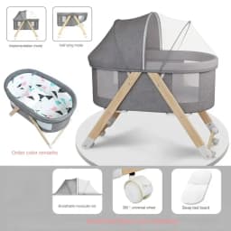 Movable Solid Wood Baby Crib  Portable Newborn Home Baby Cradle Bed Foldable Twin Rocking Bed Baby Soothing Rocking Bed