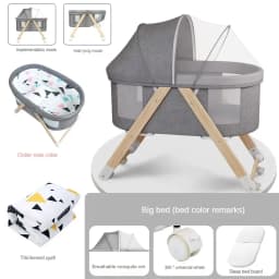 Movable Solid Wood Baby Crib  Portable Newborn Home Baby Cradle Bed Foldable Twin Rocking Bed Baby Soothing Rocking Bed