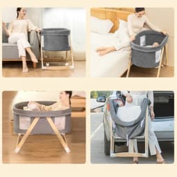 Movable Solid Wood Baby Crib  Portable Newborn Home Baby Cradle Bed Foldable Twin Rocking Bed Baby Soothing Rocking Bed